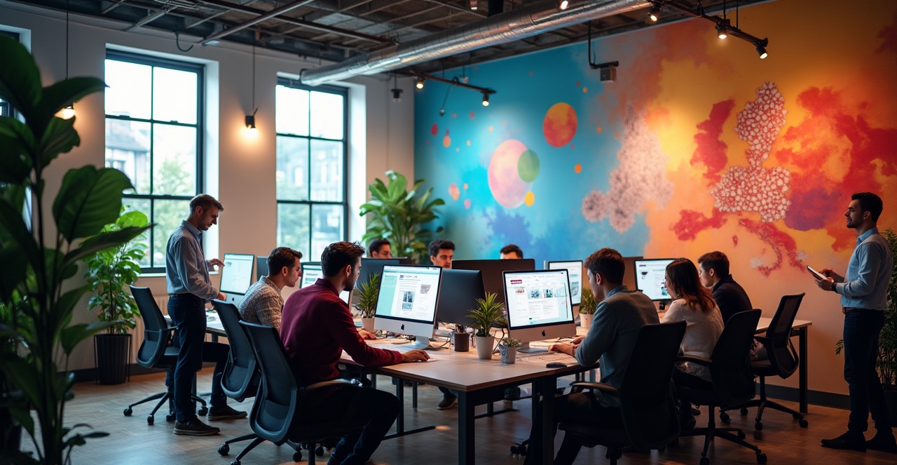 Team discussing web design strategies for a business website.